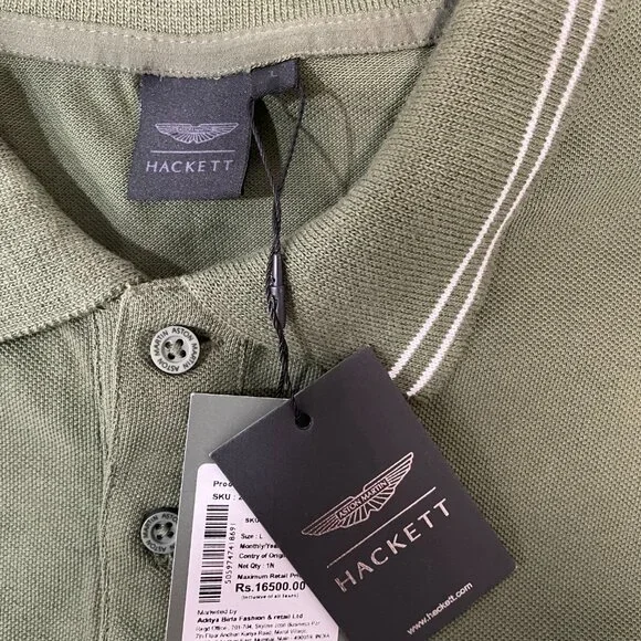 Hackett x Aston Martin Racing Earth Polo Shirt Green Sustainable Cotton Size L - Picture 4 of 7